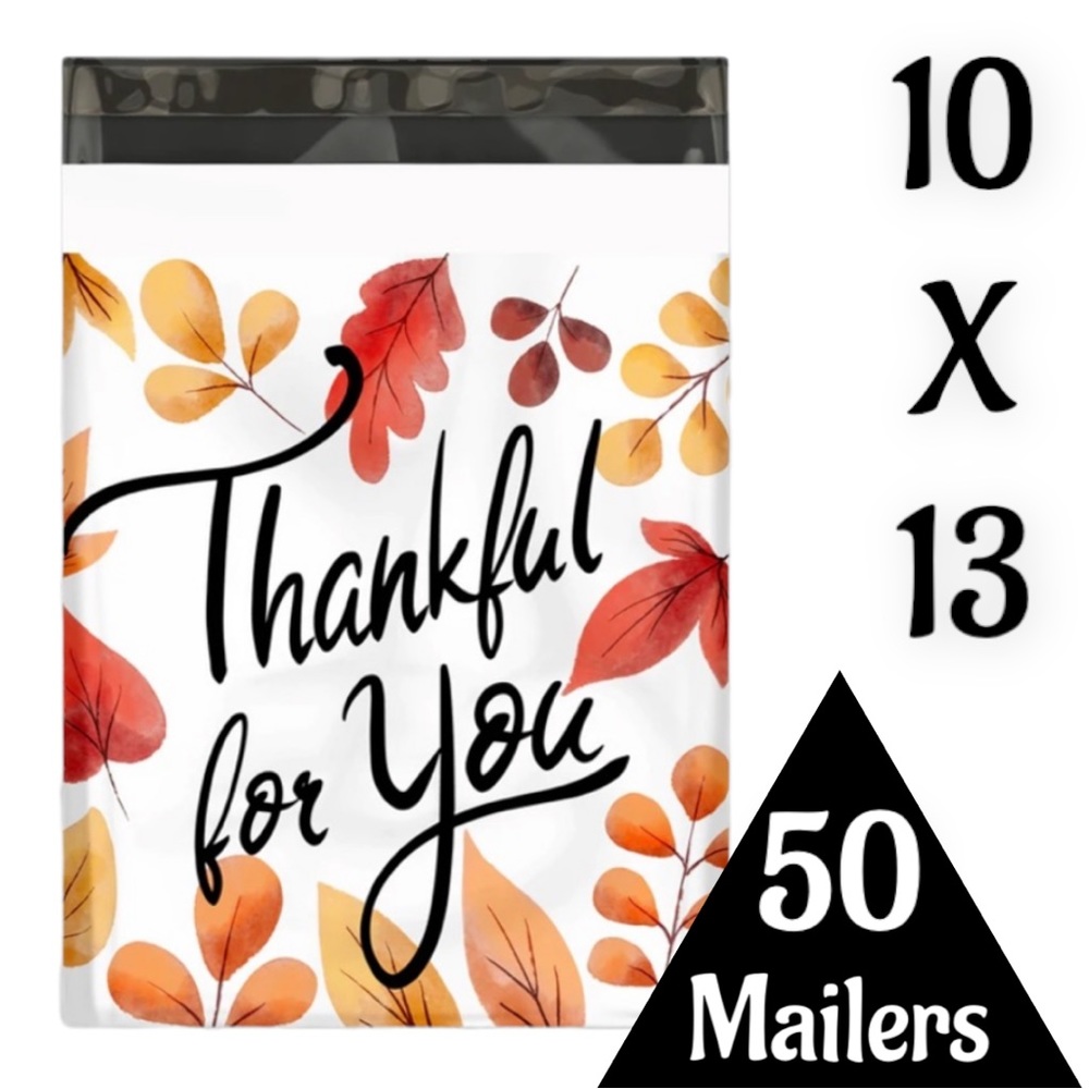 50 10X13 Poly Mailers Fall Leaf Thankful, Shipping Envelopes PRICE IS FIRM - Picture 4 of 7